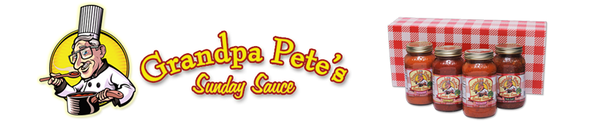 Grandpa Pete's Sunday Sauce Logo with 4 Sauce Pack